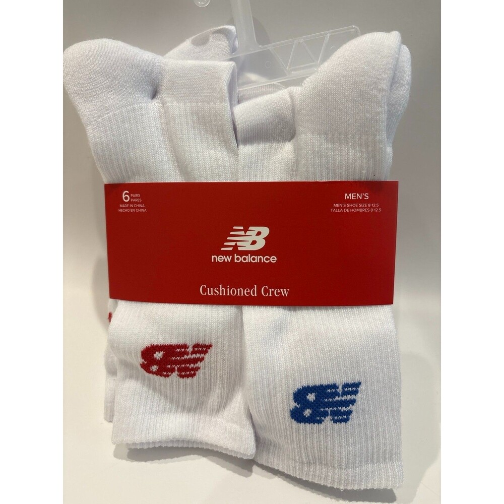 New Balance Cushioned Crew Socks 6 Pair Pack White Mens Size 8-12.5 Athletic